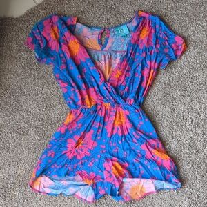 Escapada Floral Romper in Blue and Pink